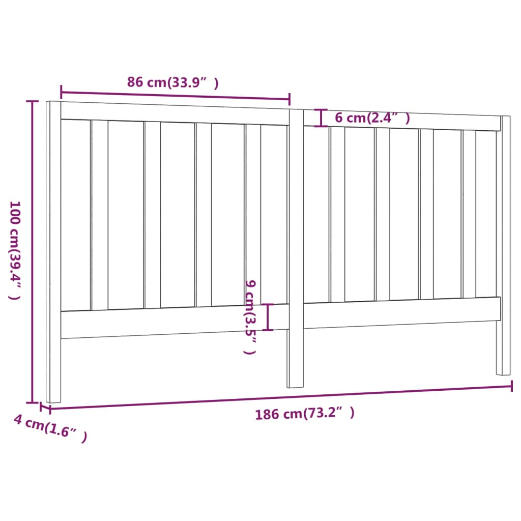 vidaXL Tête de lit Gris 186x4x100 cm Bois massif de pin