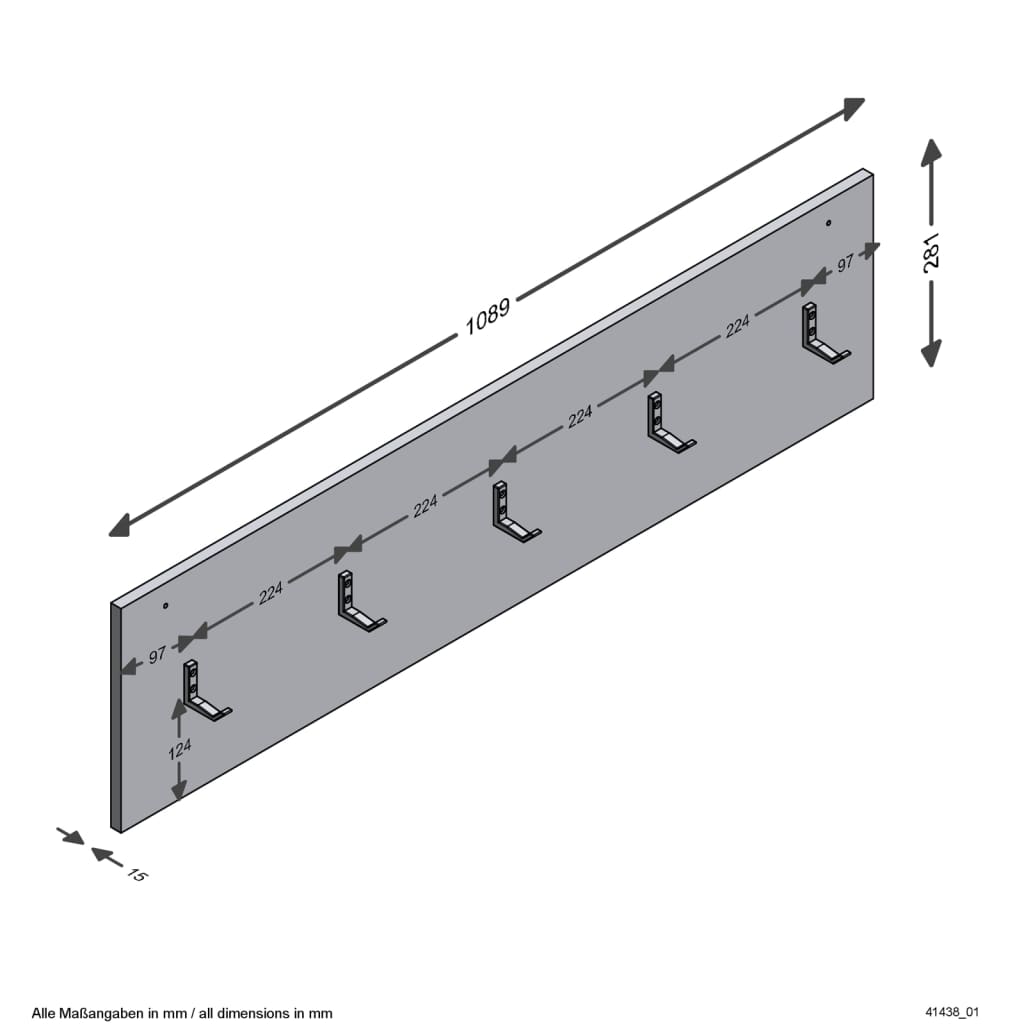 FMD Portemanteau mural 108,9x1,5x28,1 cm Chêne artisanal