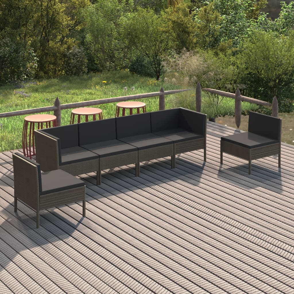 vidaXL Salon de jardin 6 pcs avec coussins résine tressée gris