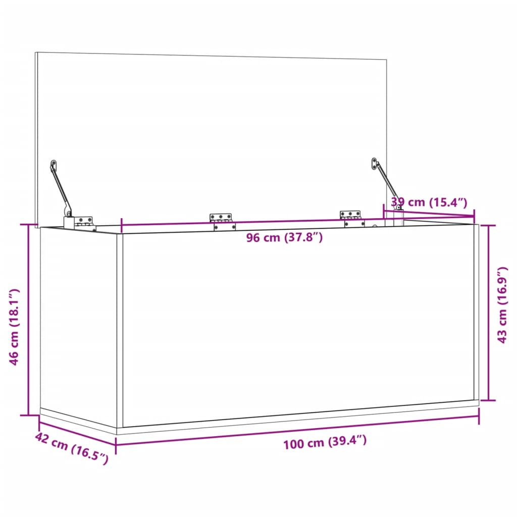 vidaXL Boîte de rangement sonoma gris 100x42x46 cm bois d'ingénierie