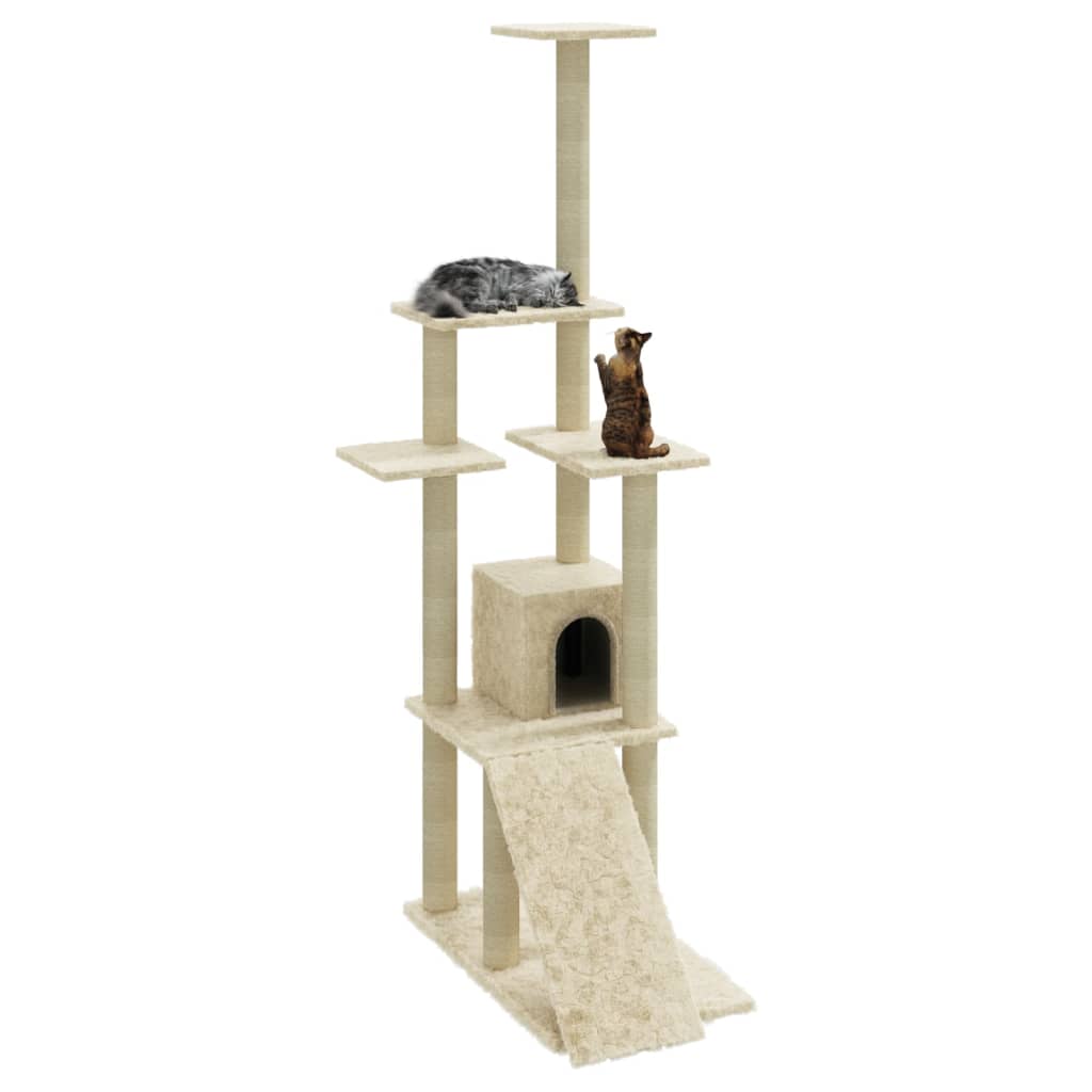 vidaXL Arbre à chat avec griffoirs en sisal Crème 155 cm