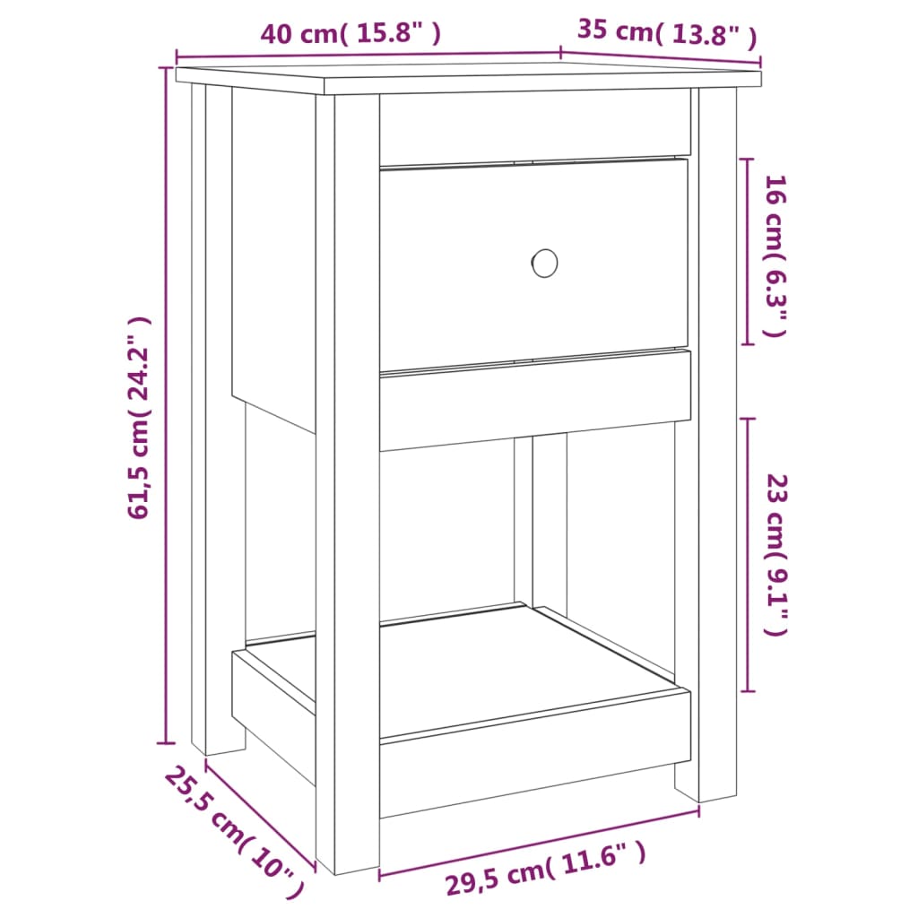 vidaXL Tables de chevet 2 pcs Noir 40x35x61,5 cm Bois de pin massif