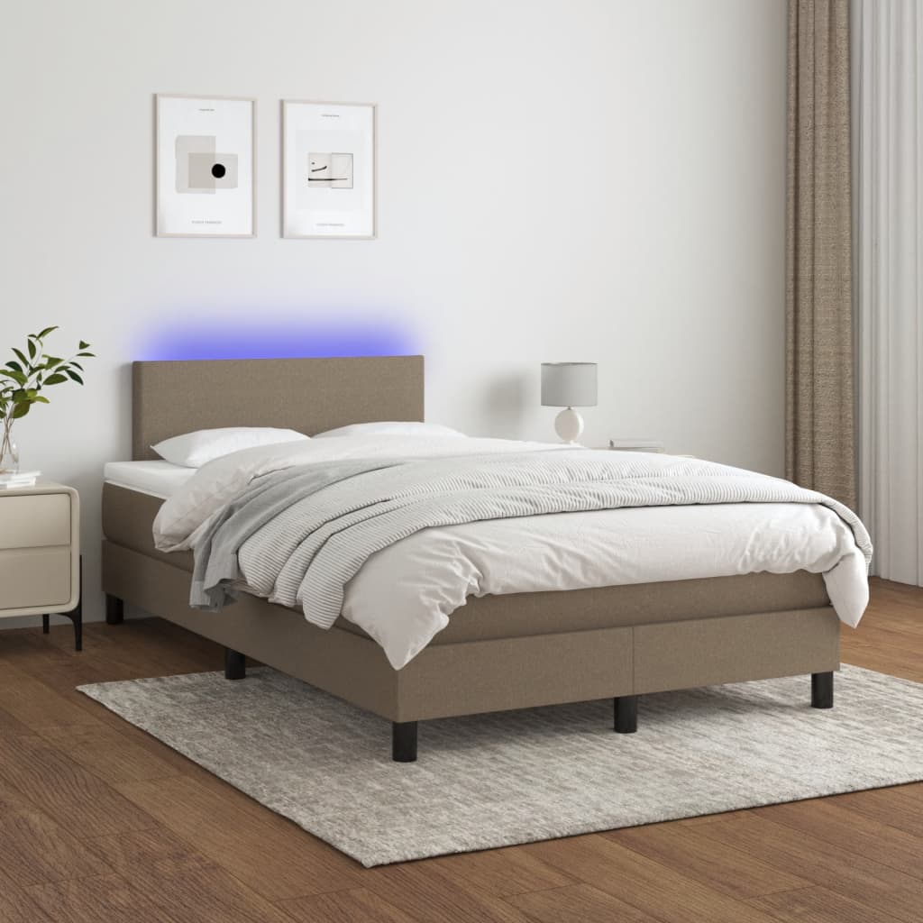 vidaXL Sommier à lattes de lit matelas et LED taupe 120x190 cm tissu