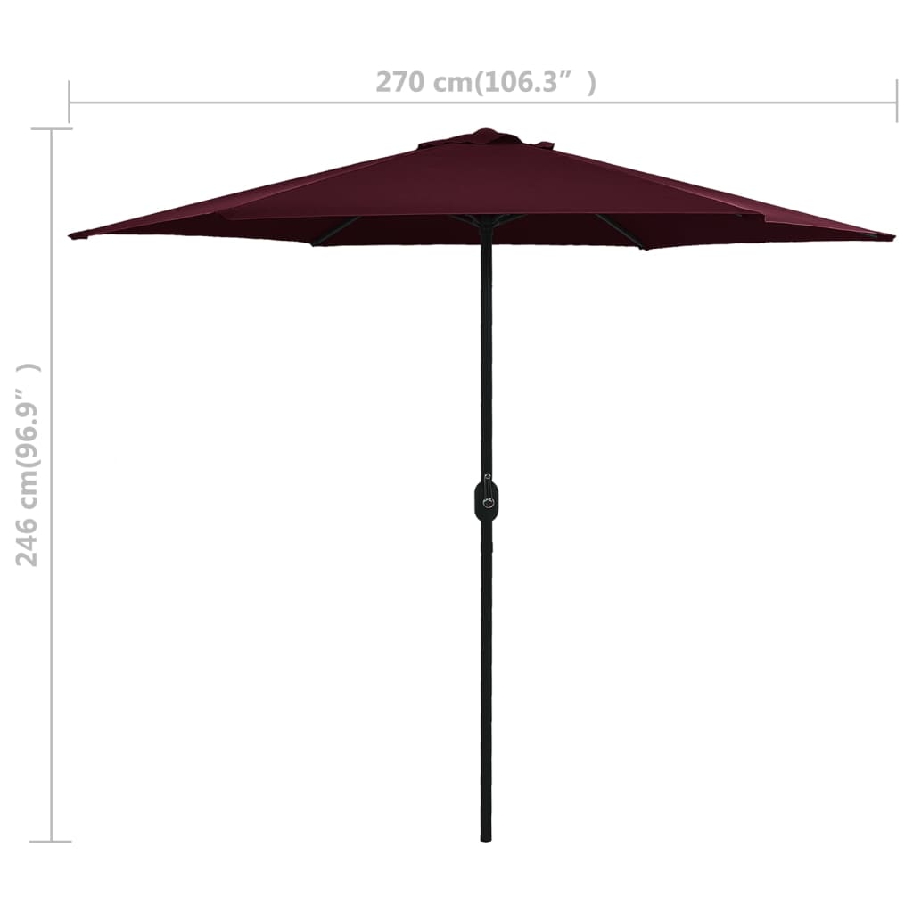 vidaXL Parasol de jardin et mât en aluminium 270x246 cm rouge bordeaux