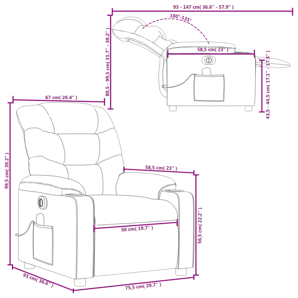 vidaXL Fauteuil de massage inclinable électrique noir similicuir