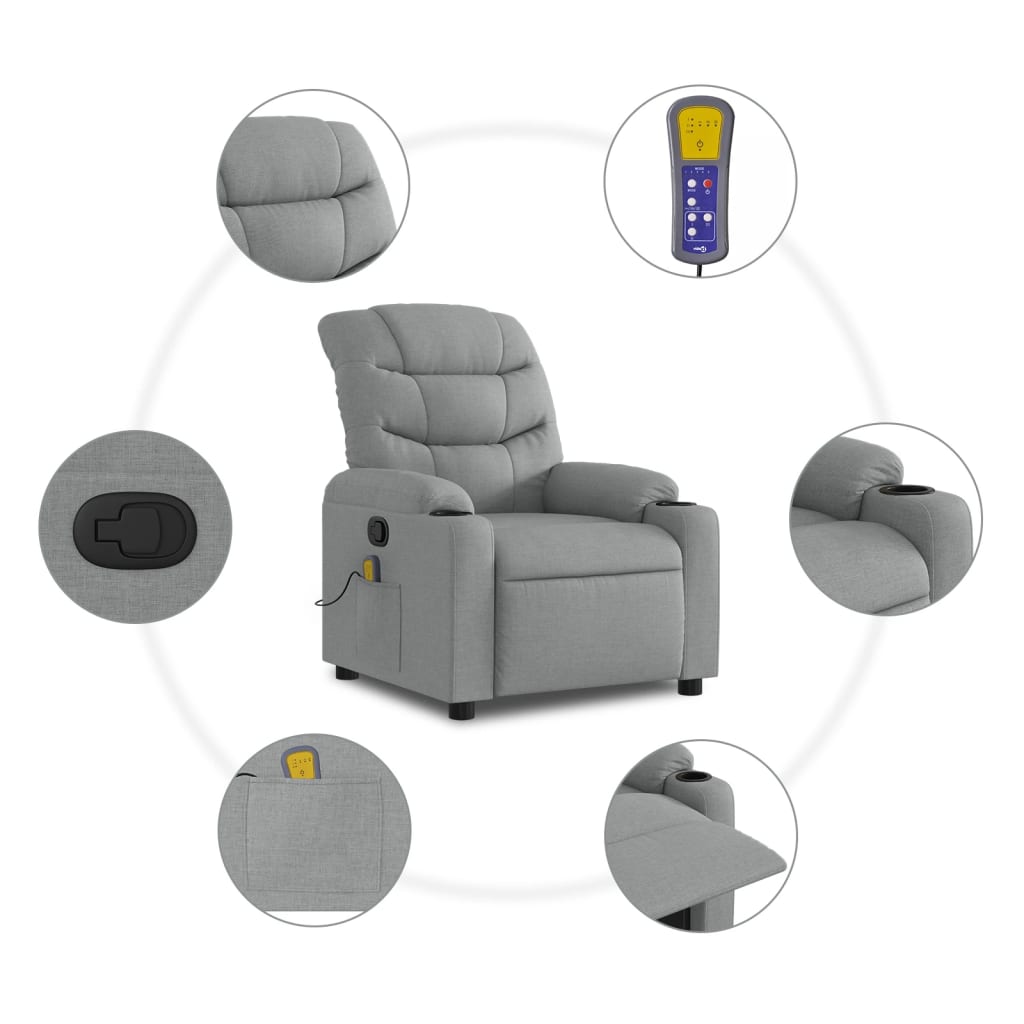 vidaXL Fauteuil de massage inclinable Gris clair Tissu