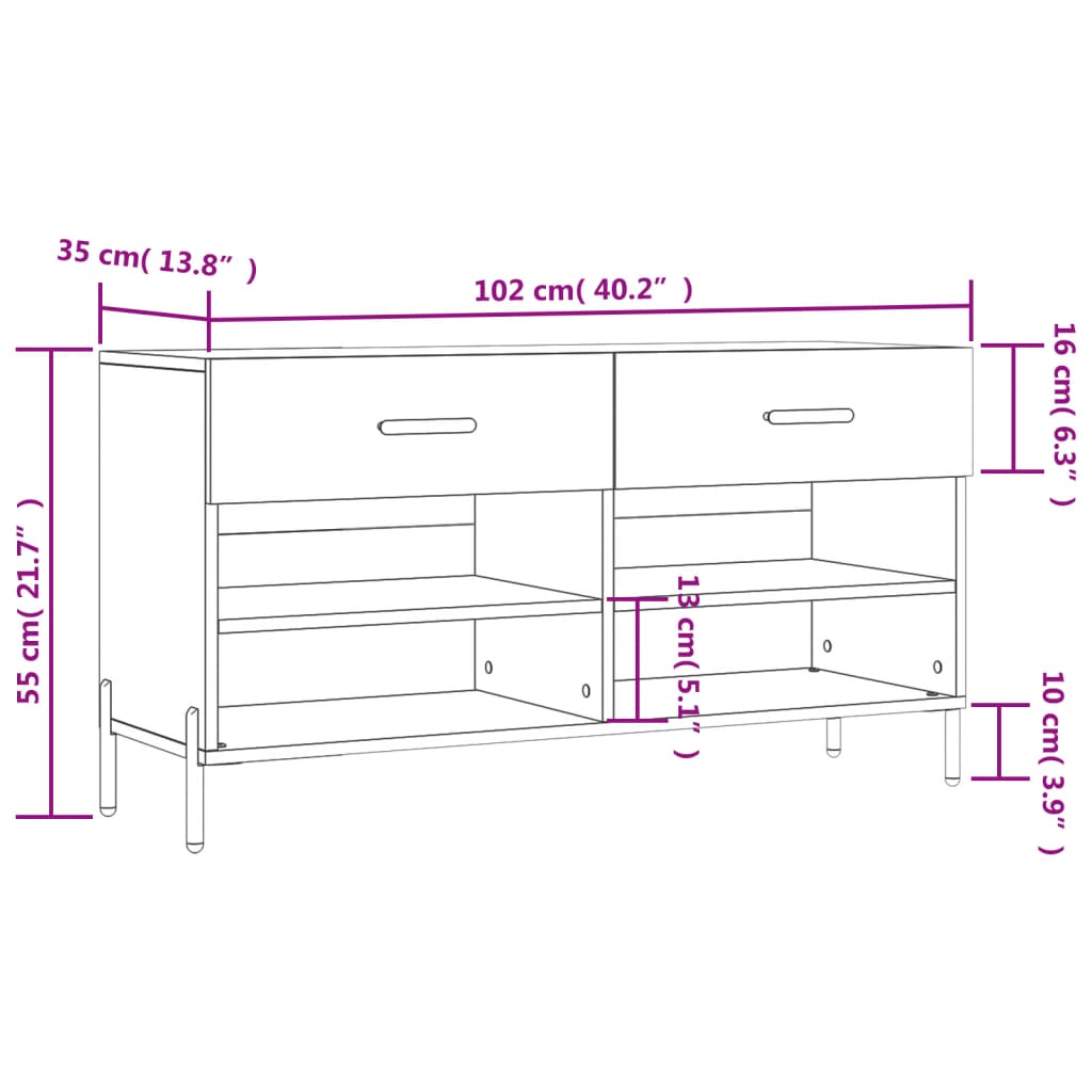 vidaXL Banc à chaussures chêne sonoma 102x35x55 cm bois d'ingénierie