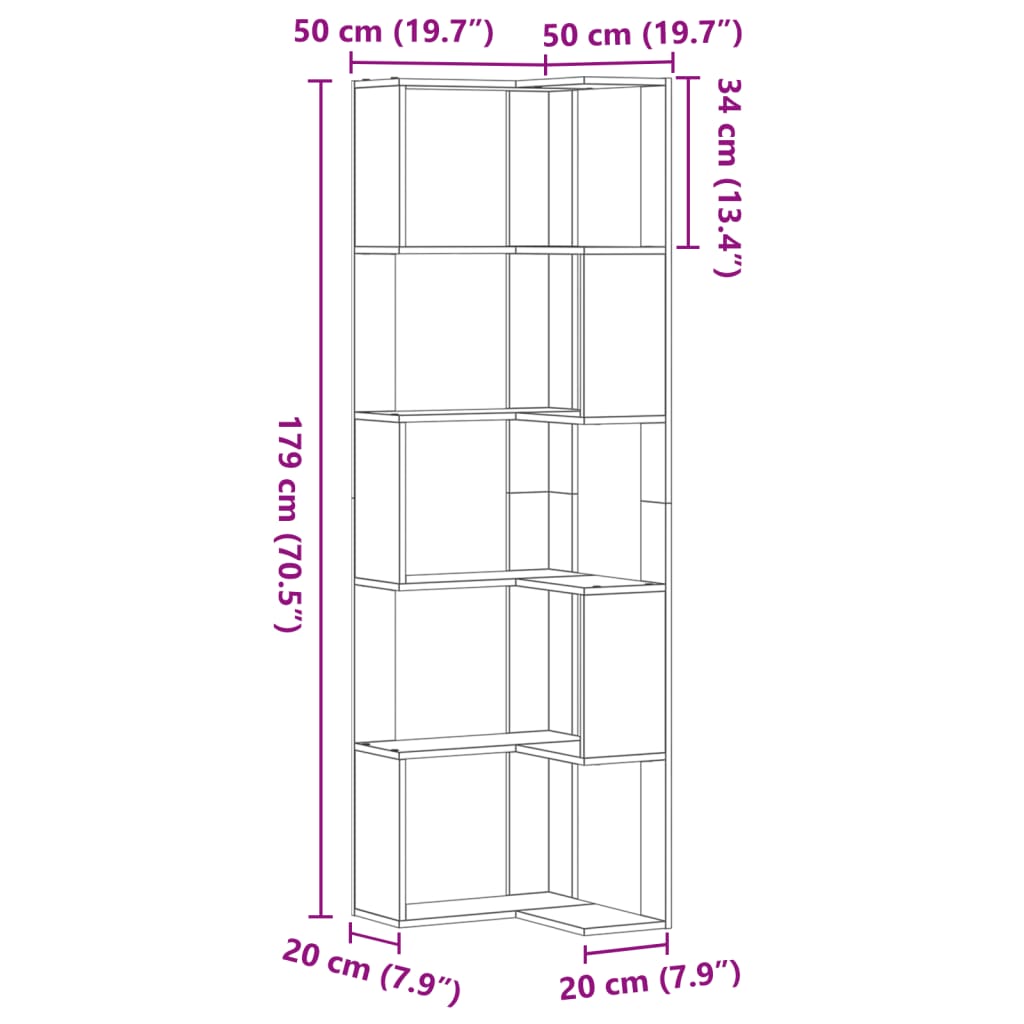 vidaXL Bibliothèque d'angle à 5 niveaux chêne sonoma bois d'ingénierie