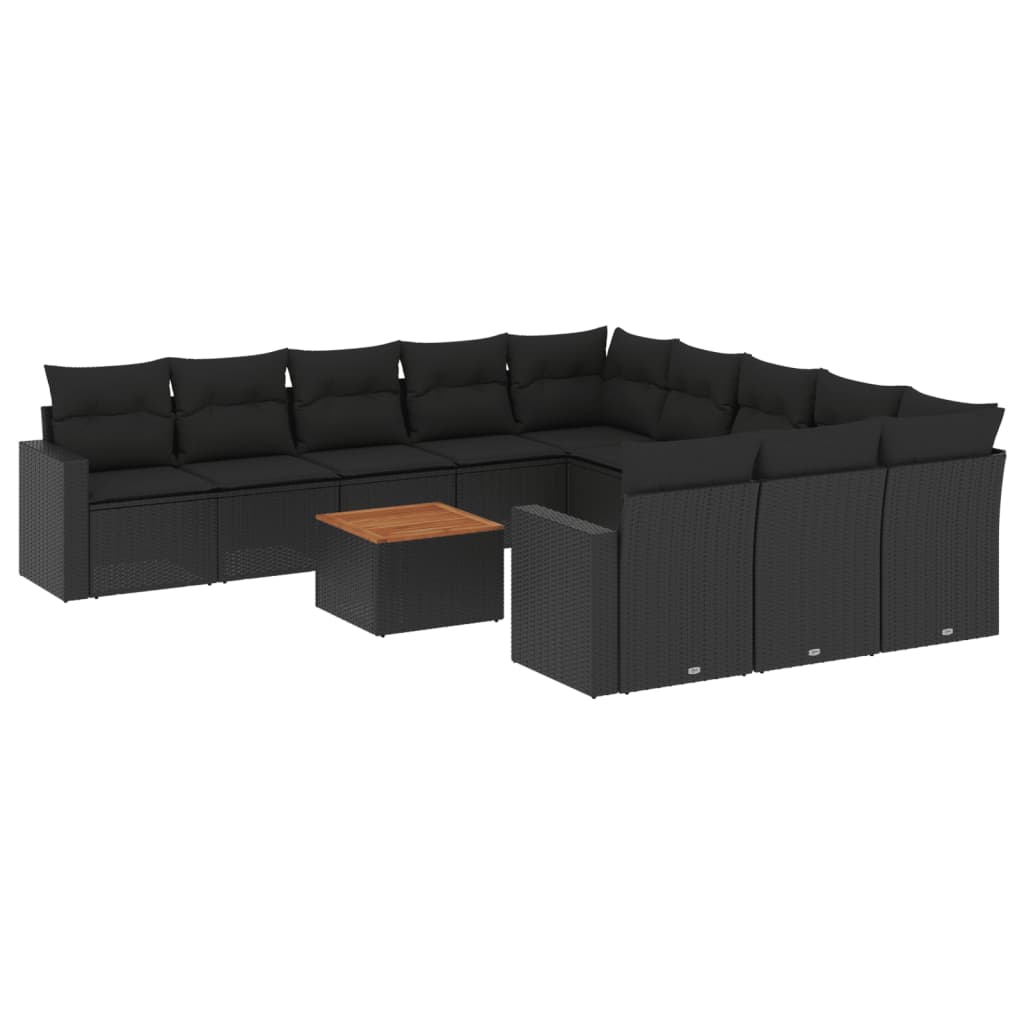 vidaXL Salon de jardin 12 pcs avec coussins noir résine tressée