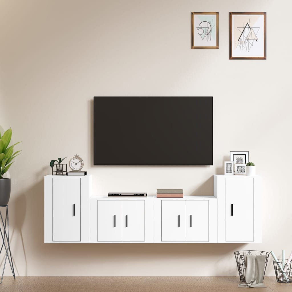 vidaXL Ensemble de meubles TV 4 pcs Blanc Bois d'ingénierie