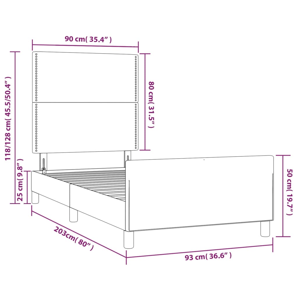 vidaXL Cadre de lit avec tête de lit Gris 90x200 cm Similicuir