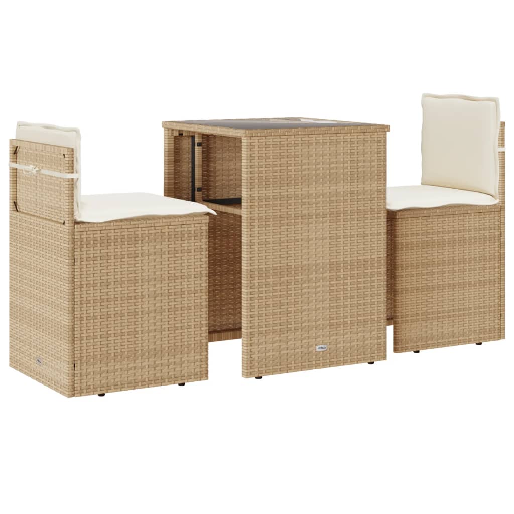 vidaXL Ensemble de bistro 3 pcs avec coussins beige résine tressée