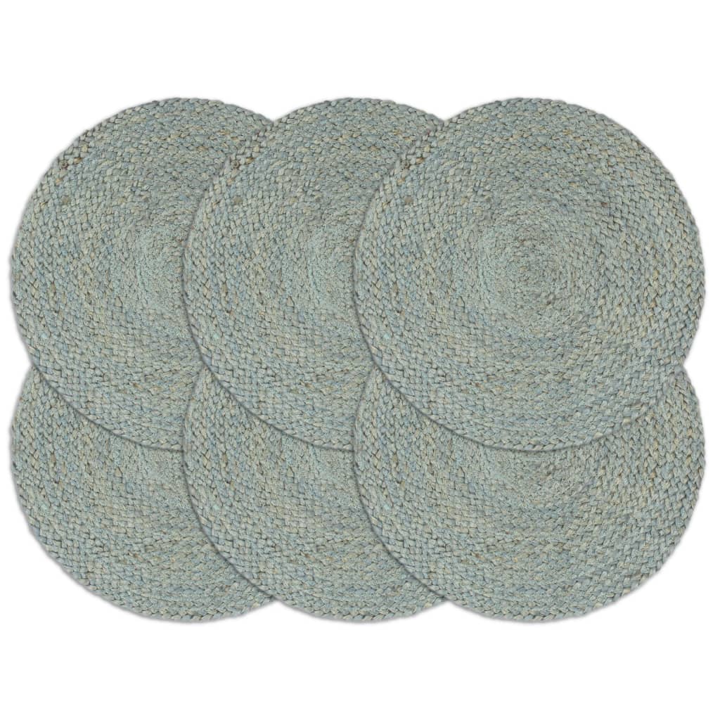 vidaXL Napperons 6 pcs Vert olive Plain 38 cm Rond Jute