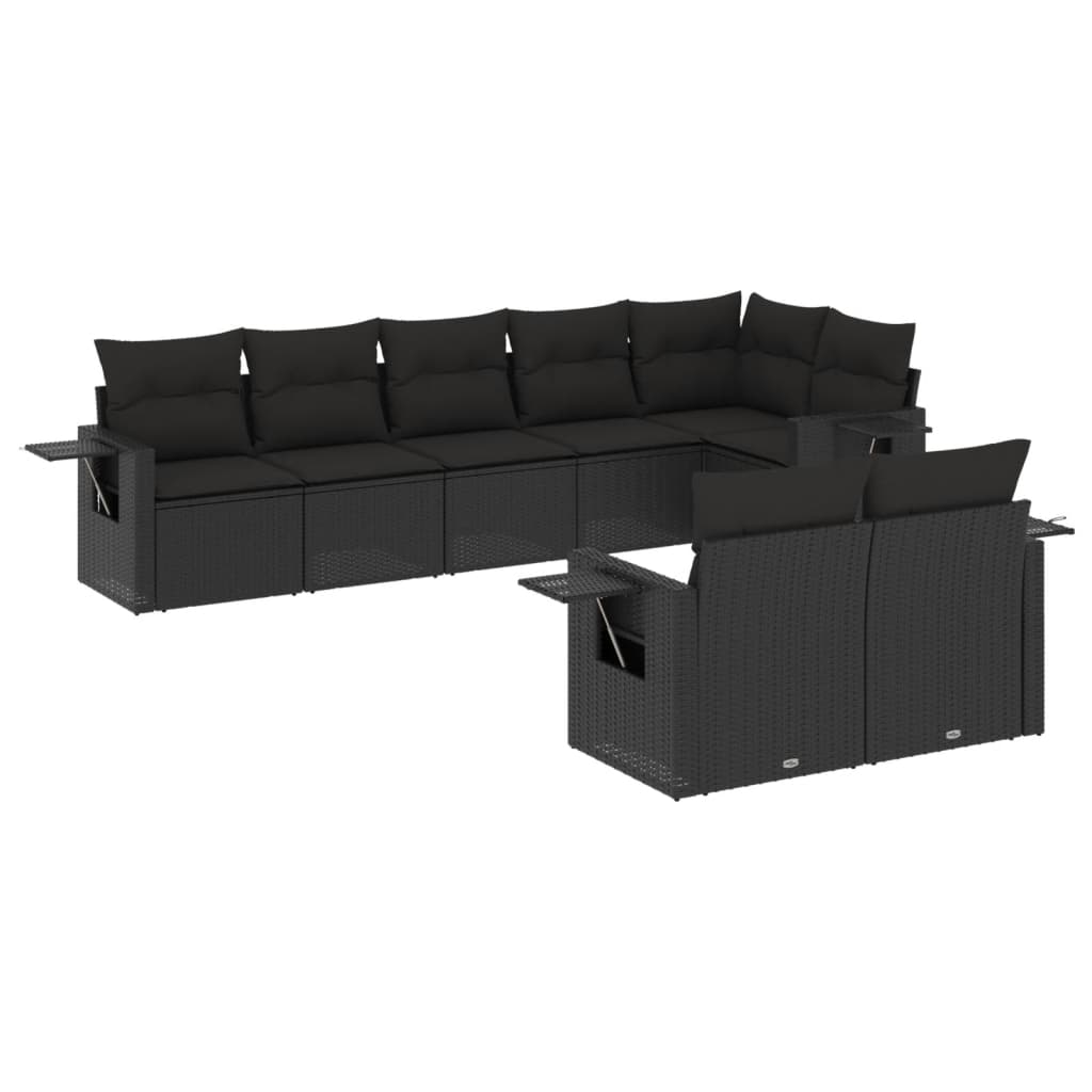 vidaXL Salon de jardin 8 pcs avec coussins noir résine tressée