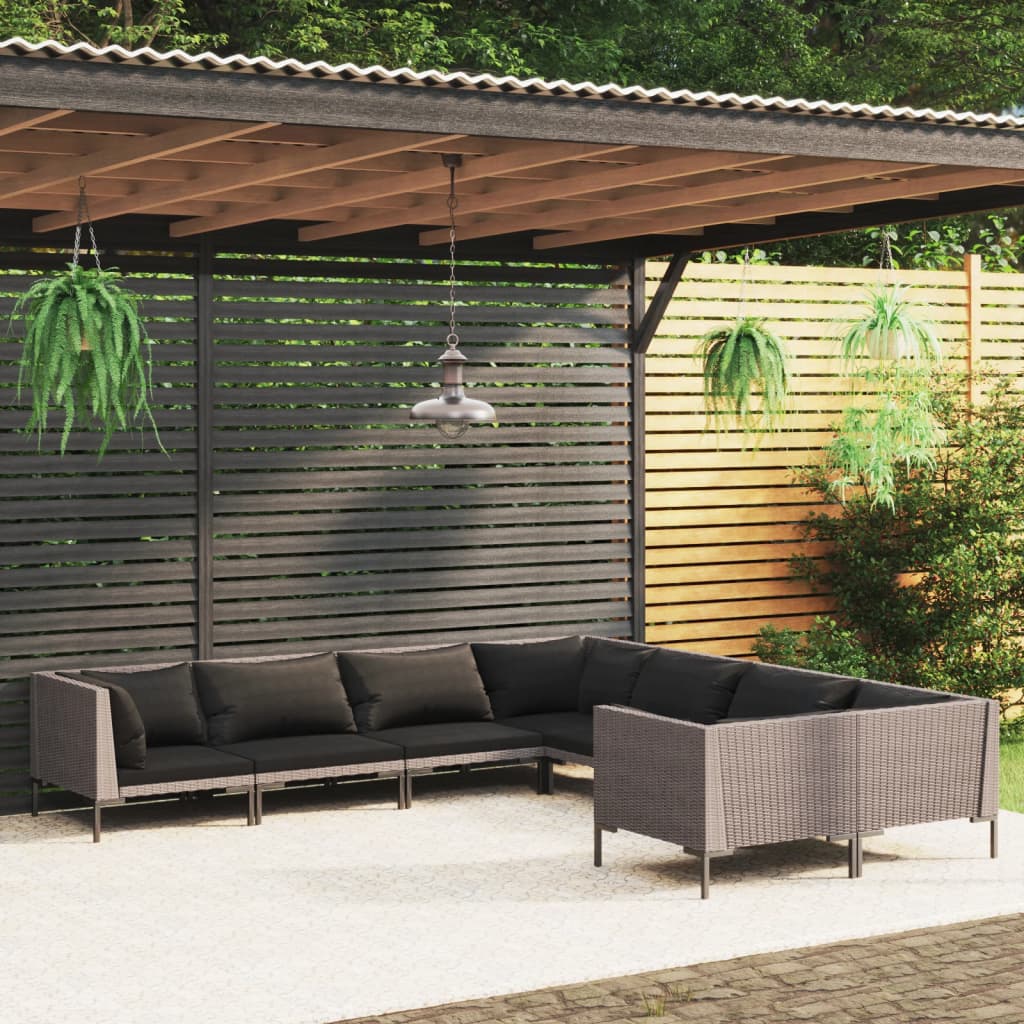 vidaXL Salon de jardin 8 pcs avec coussins Résine tressée Gris foncé