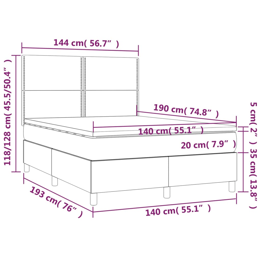 vidaXL Sommier à lattes de lit et matelas Bleu foncé 140x190cm Velours