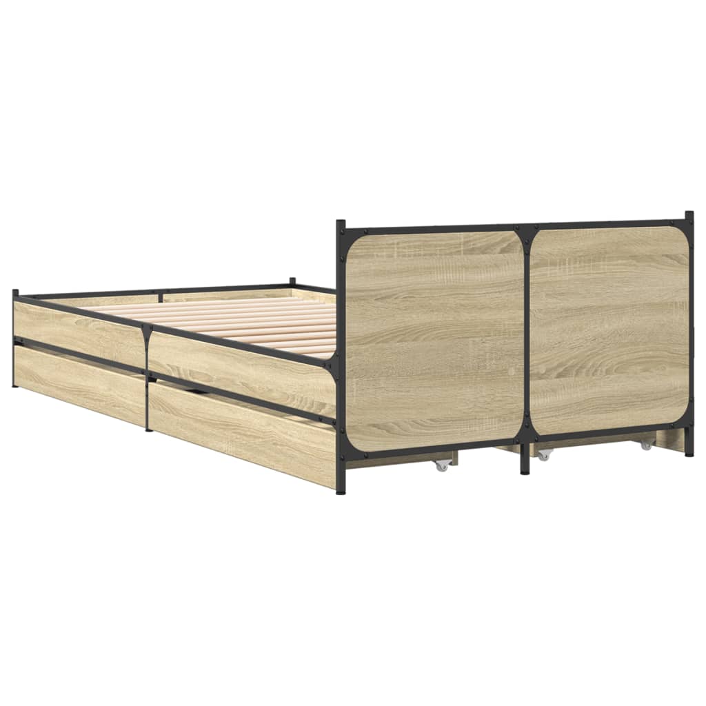 vidaXL Cadre de lit et tiroirs chêne sonoma 75x190cm bois d'ingénierie