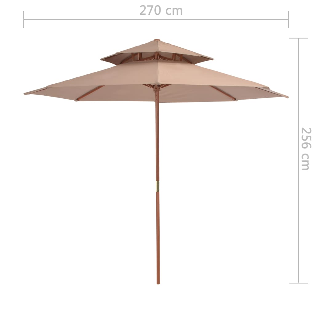 vidaXL Parasol à deux étages avec mât en bois 270 cm taupe