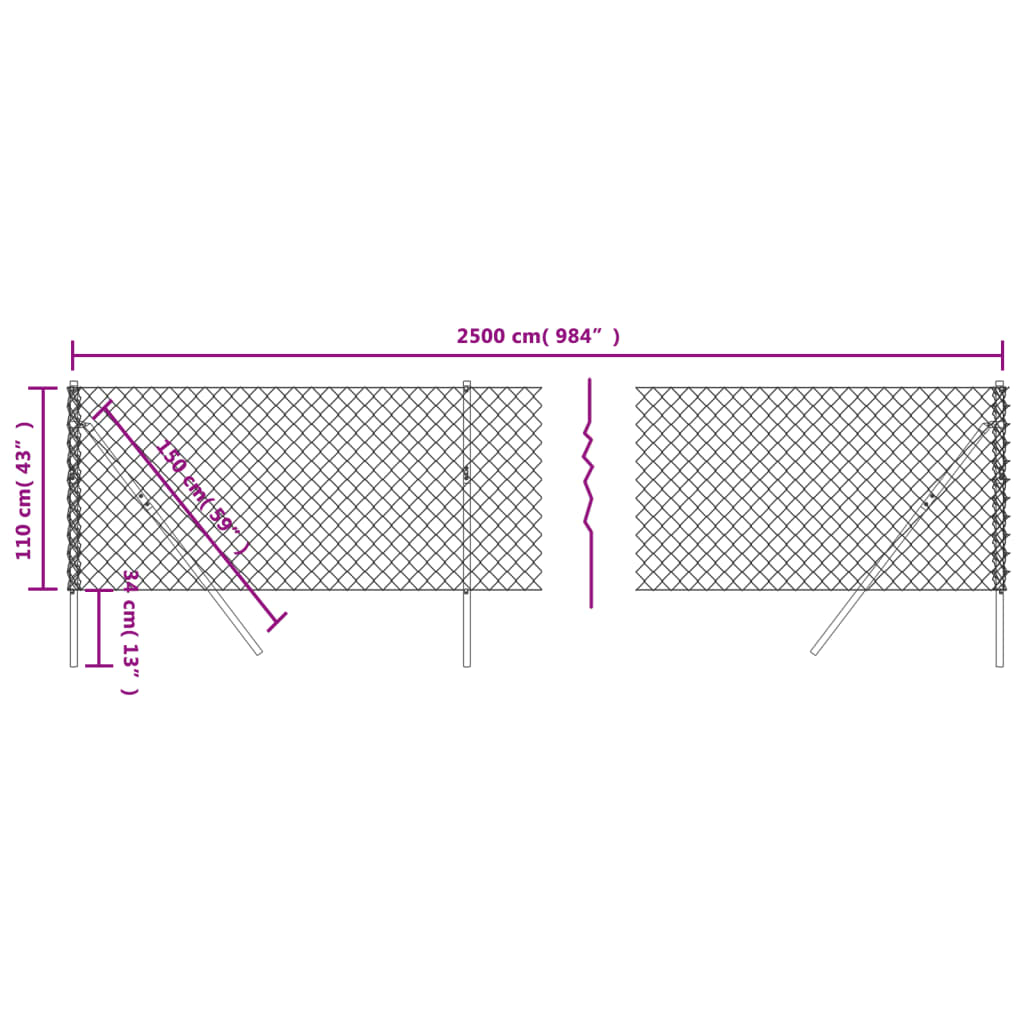 vidaXL Clôture à mailles losangées argenté 1,1x25 m