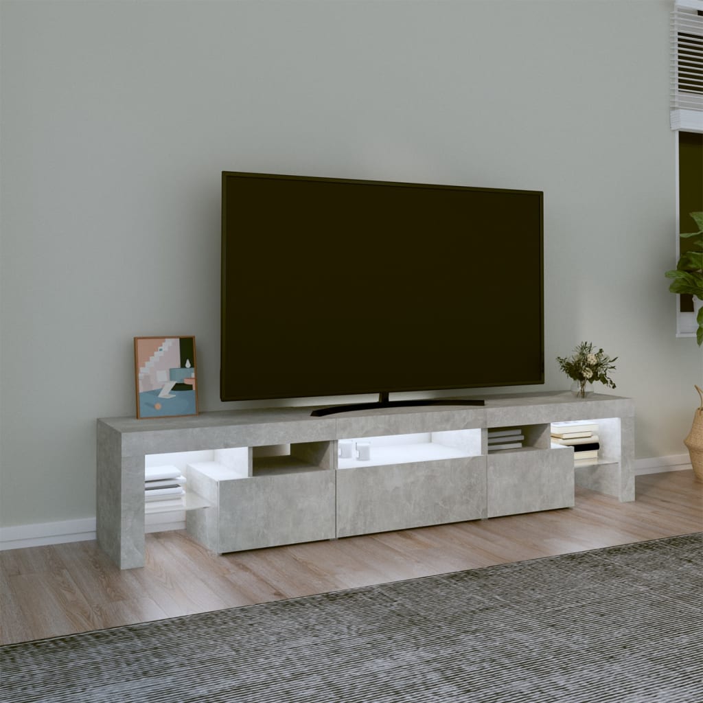 vidaXL Meuble TV avec lumières LED Gris béton 200x36,5x40 cm