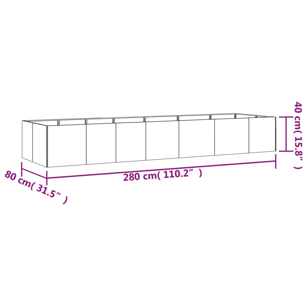 vidaXL Lit surélevé de jardin 280x80x40 cm acier corten