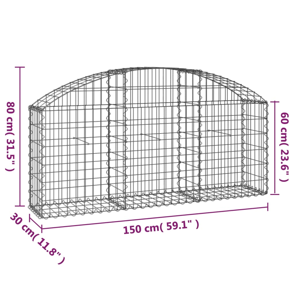 vidaXL Panier de gabions arqué 150x30x60/80 cm Fer galvanisé