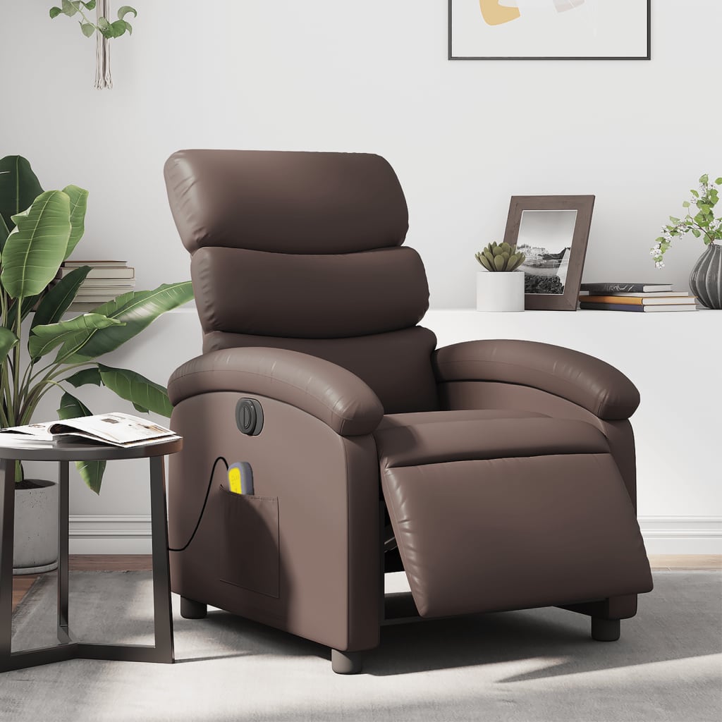 vidaXL Fauteuil de massage inclinable électrique marron similicuir