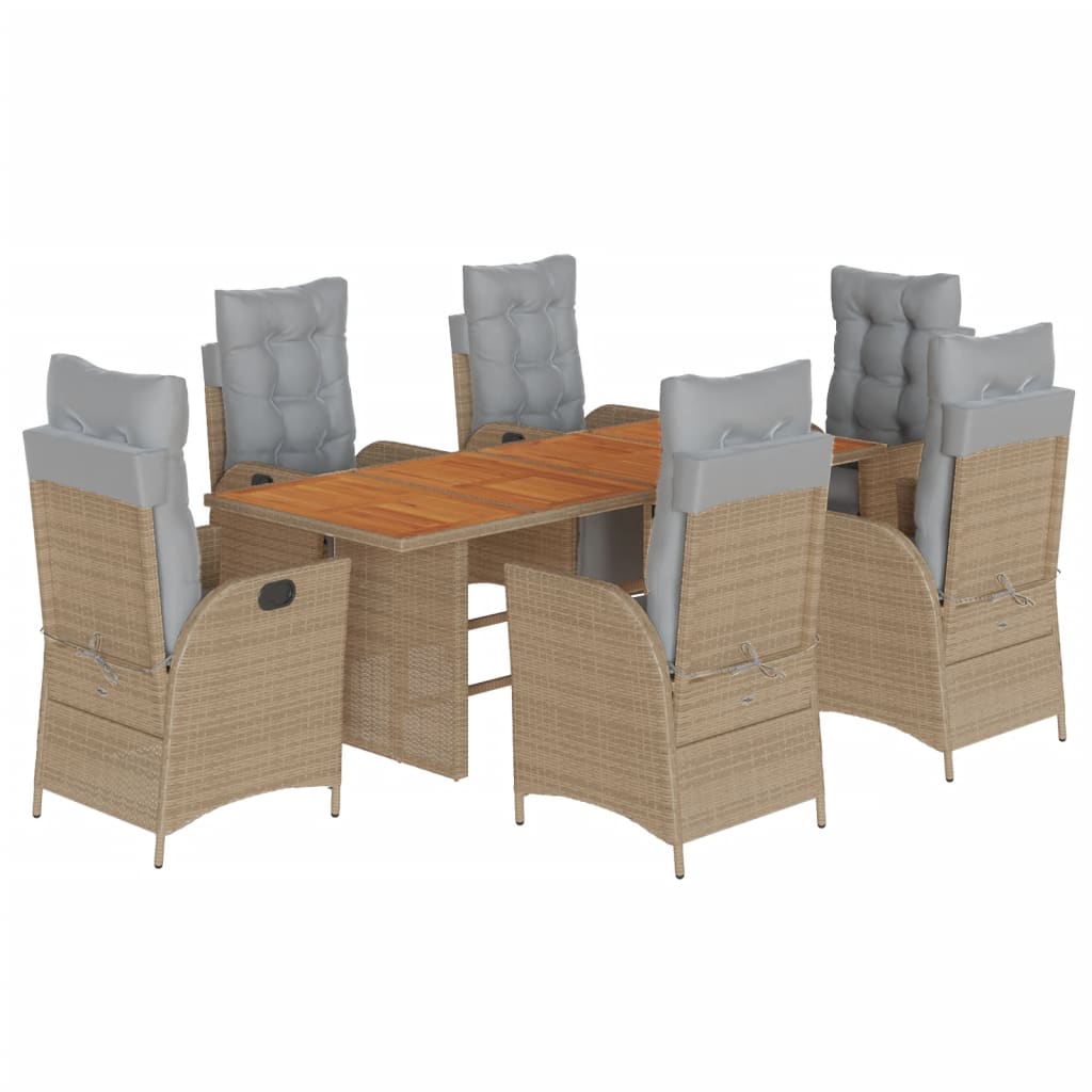 vidaXL Ensemble à manger de jardin coussins 7 pcs mélange beige rotin