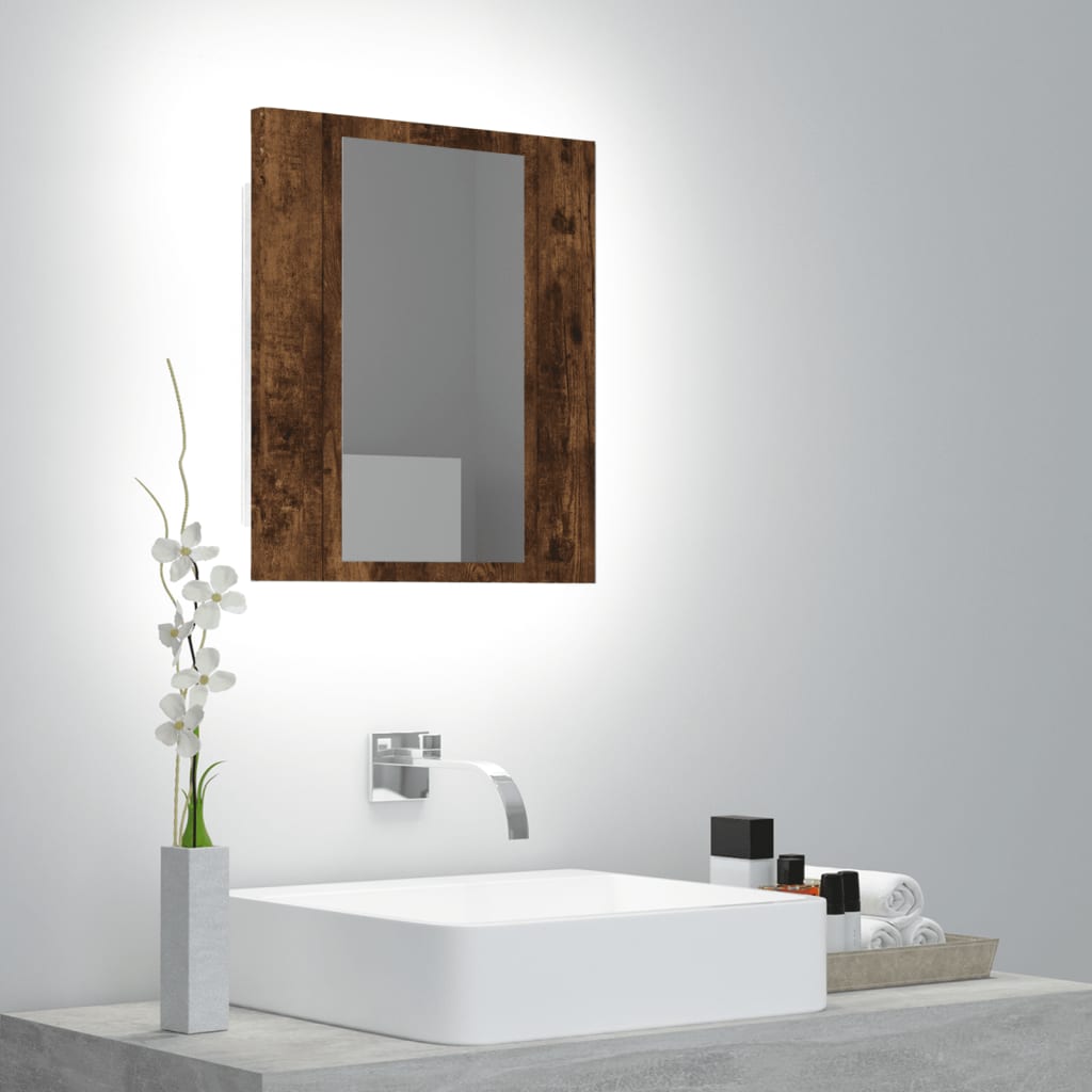 vidaXL Armoire à miroir LED de salle de bain chêne fumé 40x12x45 cm