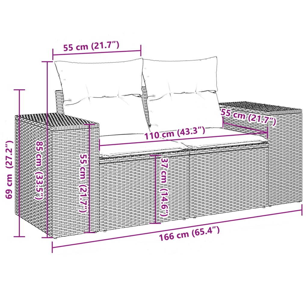 vidaXL Salon de jardin avec coussins 10 pcs gris résine tressée