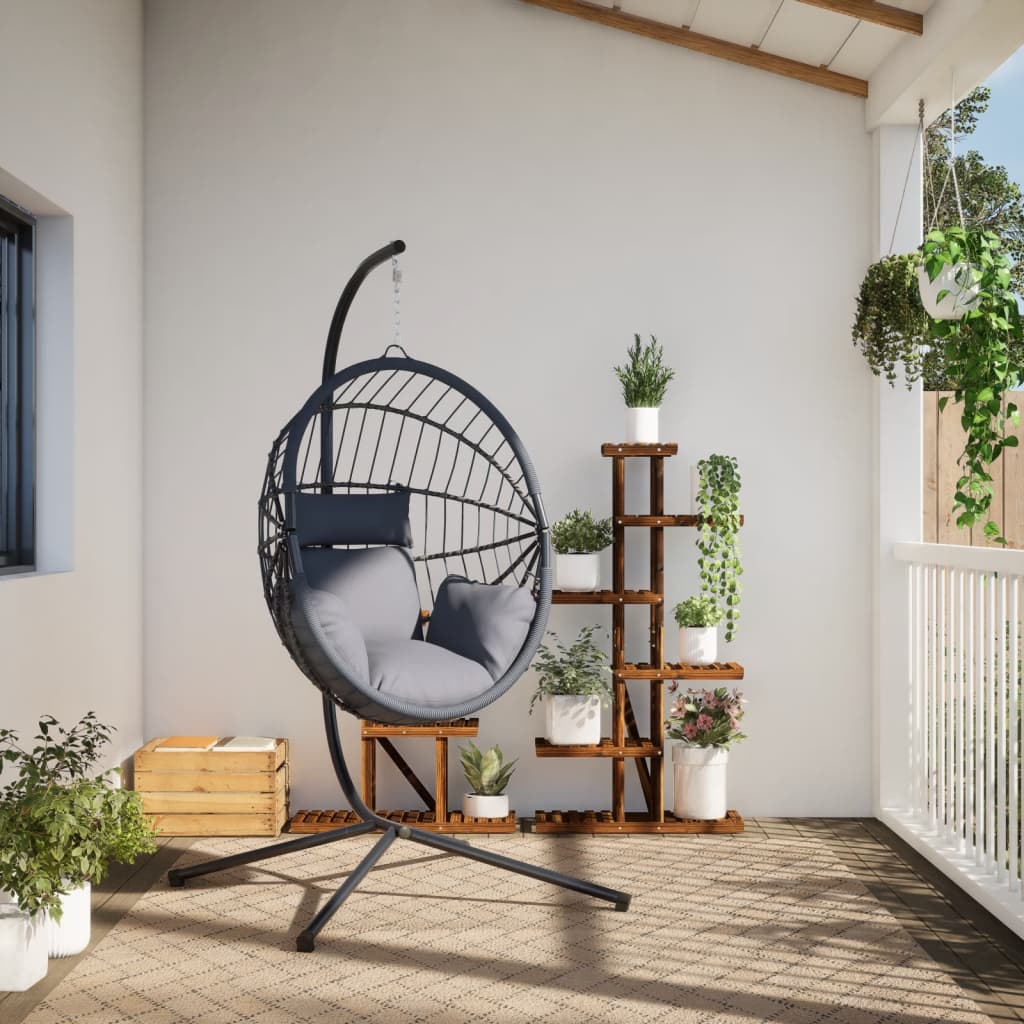 vidaXL Chaise suspendue en forme d'œuf et support gris rotin et acier