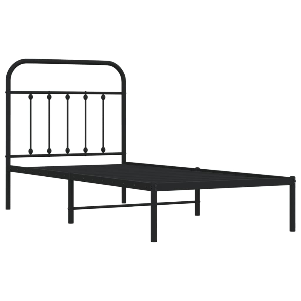 vidaXL Cadre de lit métal sans matelas avec tête de lit noir 90x200 cm