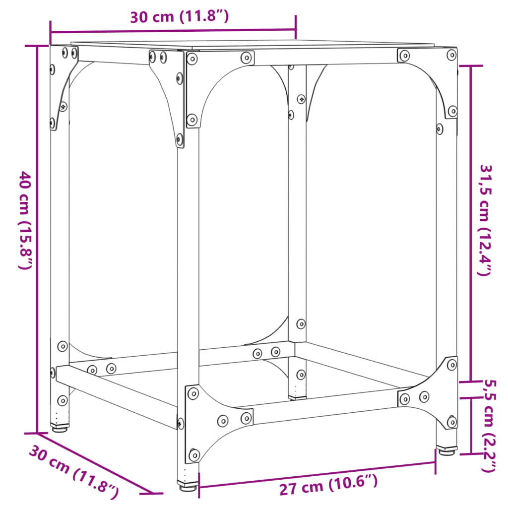 vidaXL Table basse avec dessus en verre transparent 30x30x40 cm acier