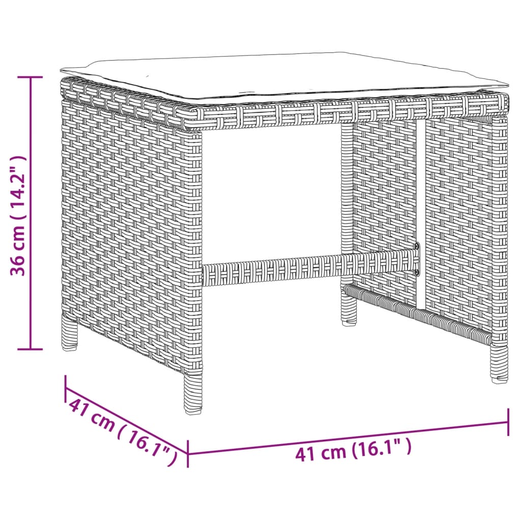 vidaXL Tabourets de jardin et coussins lot de 4 gris clair 41x41x36 cm