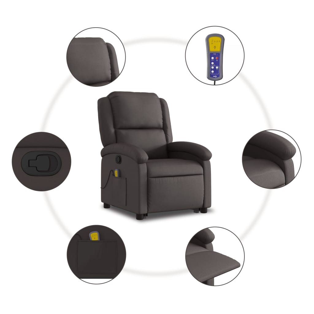 vidaXL Fauteuil inclinable de massage marron foncé cuir véritable