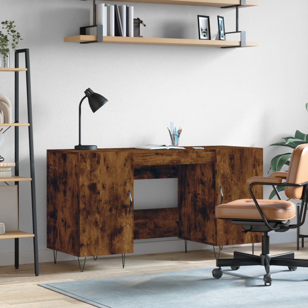 vidaXL Bureau chêne fumé 140x50x75 cm bois d'ingénierie