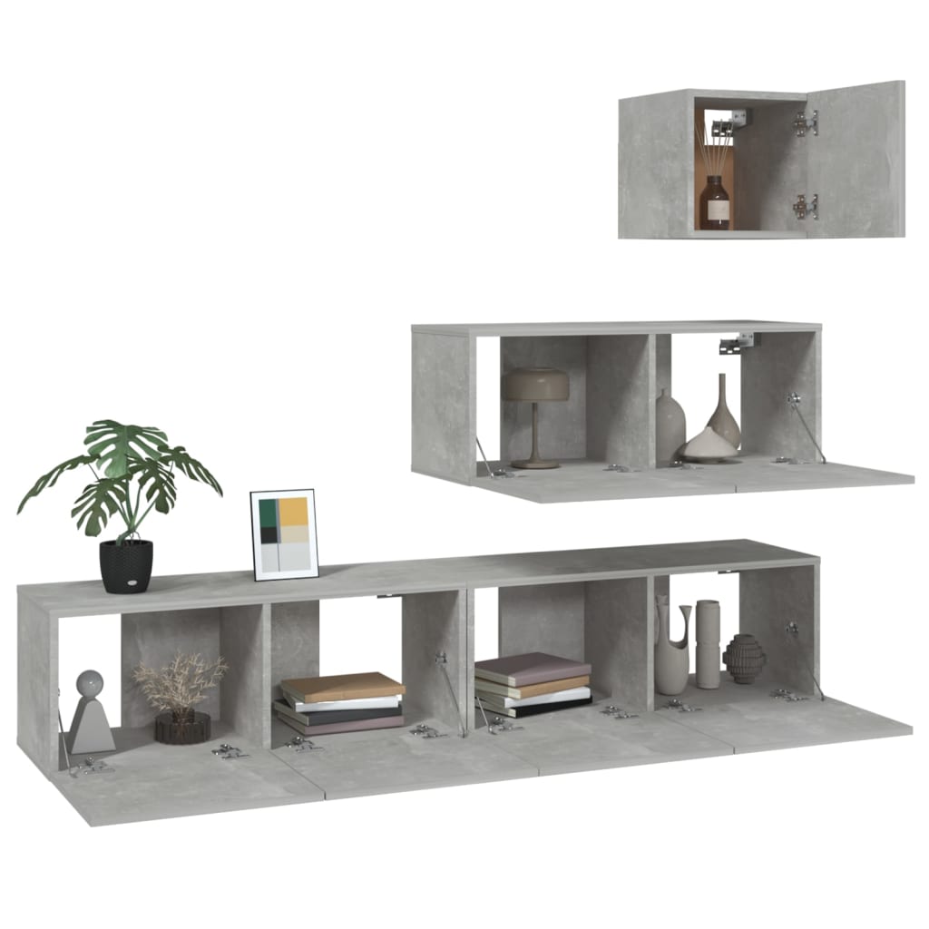 vidaXL Ensemble de meubles TV 4 pcs Gris béton Bois d'ingénierie