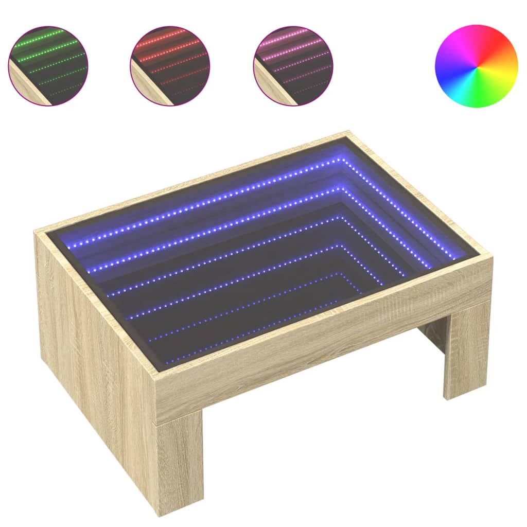 vidaXL Table basse avec LED infini chêne sonoma 70x50x30 cm