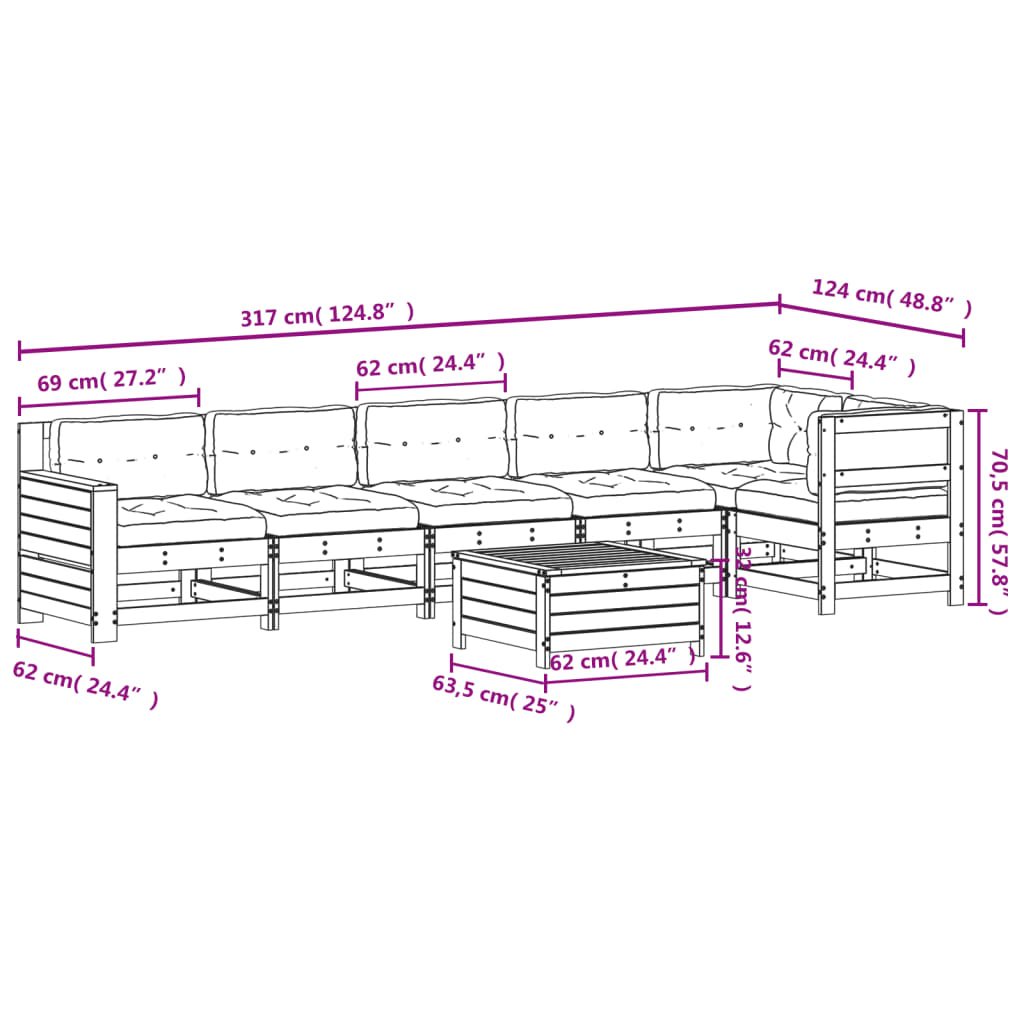 vidaXL Salon de jardin 7 pcs avec coussins bois massif douglas