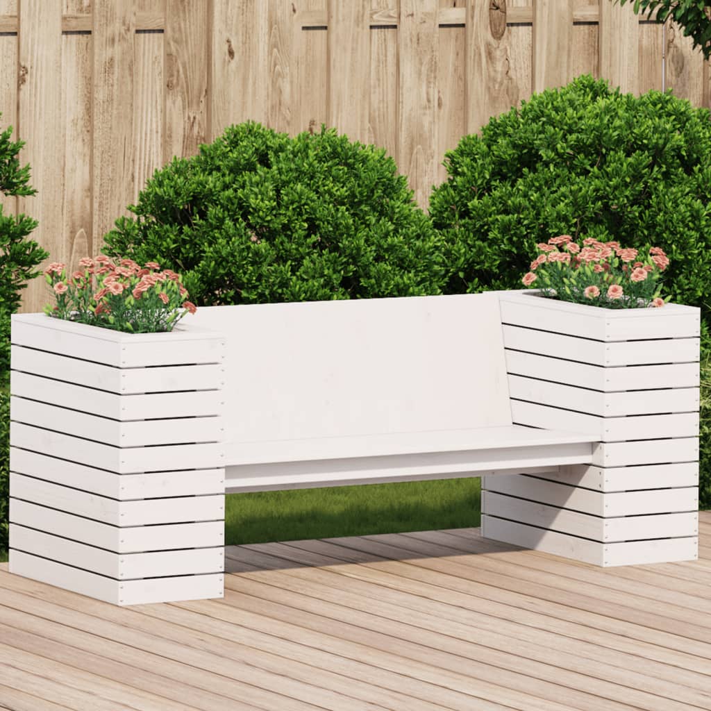 vidaXL Banc avec jardinières blanc 167,5x60x65 cm bois massif de pin