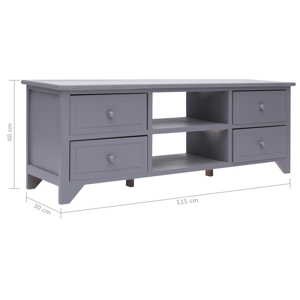 vidaXL Meuble TV Gris 115x30x40 cm Bois de Paulownia