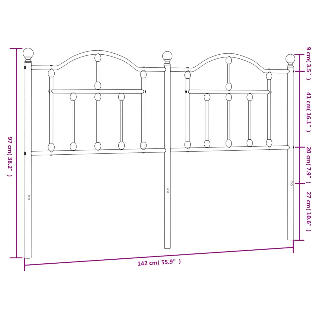 vidaXL Tête de lit métal noir 135 cm