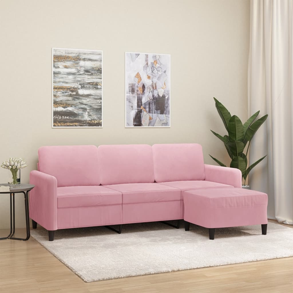 vidaXL Canapé à 3 places avec repose-pieds Rose 180 cm Velours