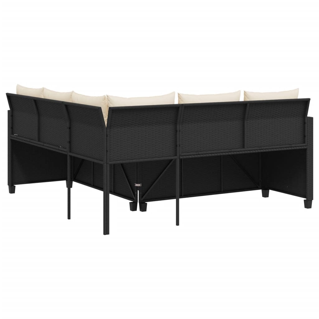 vidaXL Canapé de jardin avec table et coussins en forme de L noir