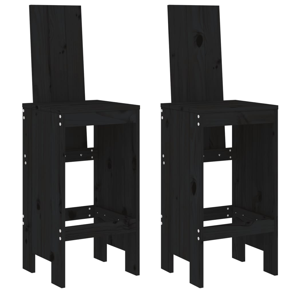 vidaXL Tabourets de bar lot de 2 noir 40x42x120 cm bois massif de pin