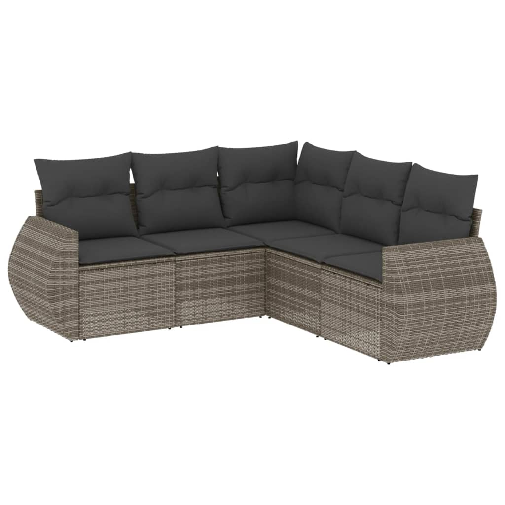 vidaXL Salon de jardin 5 pcs avec coussins gris résine tressée