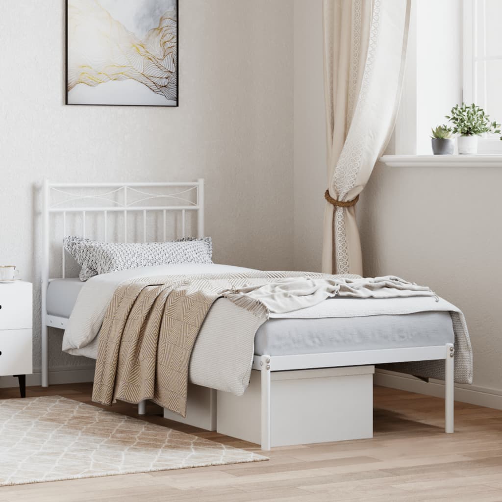 vidaXL Cadre de lit métal sans matelas avec tête de lit blanc 75x190cm