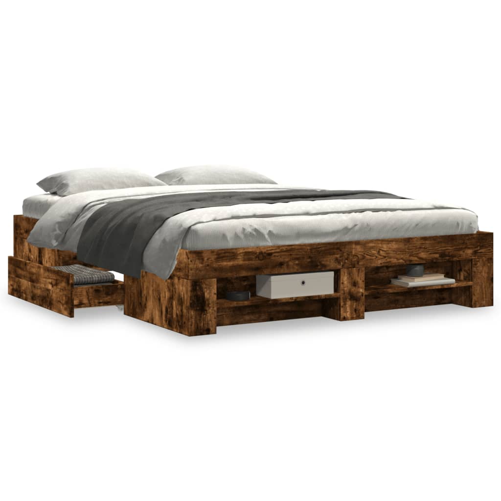 vidaXL Cadre de lit sans matelas chêne fumé 160x200 cm bois ingénierie