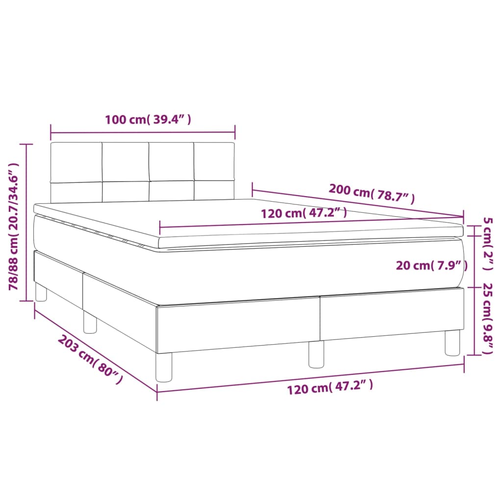 vidaXL Sommier à lattes de lit avec matelas Bleu 120x200 cm Tissu