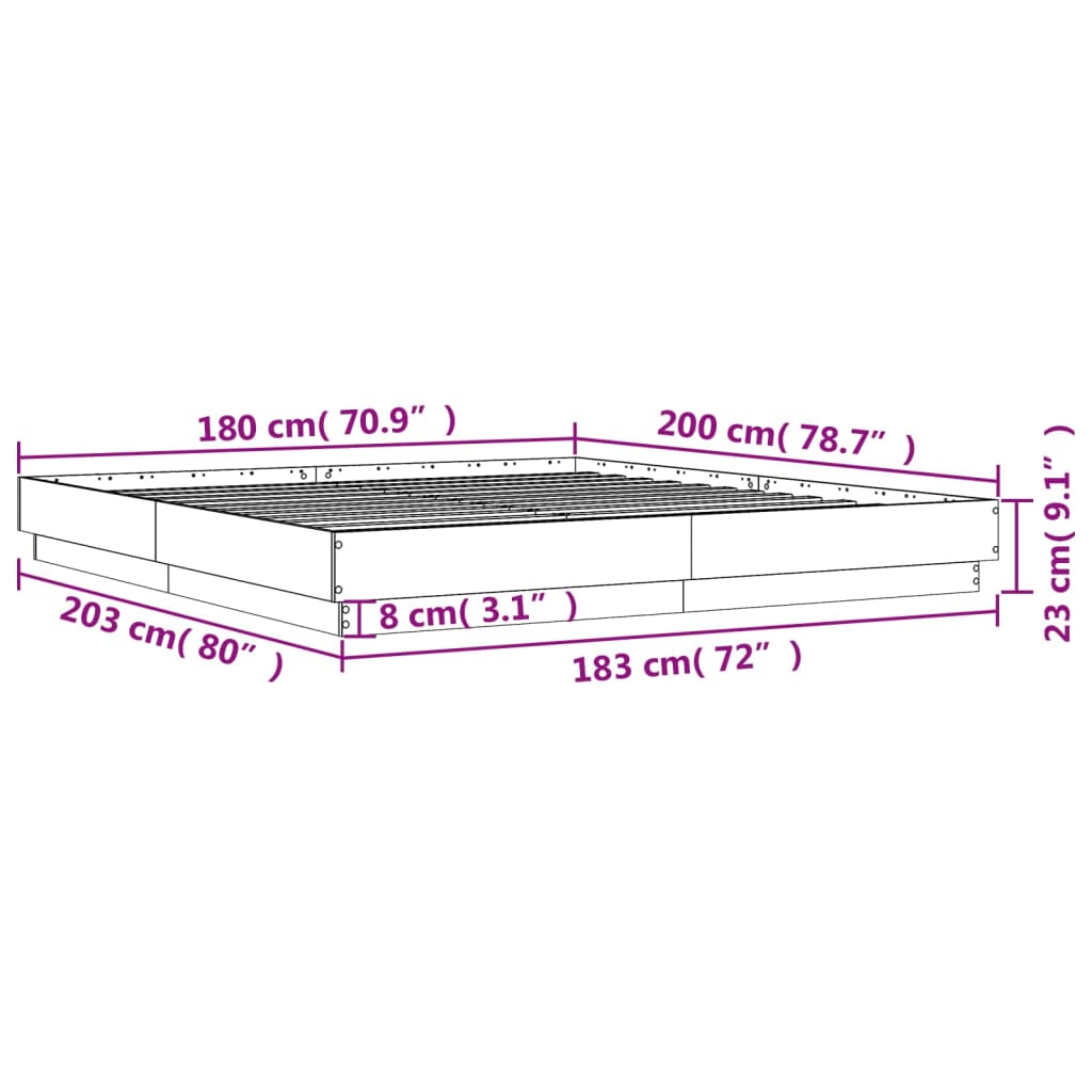 vidaXL Cadre de lit chêne marron 180x200 cm bois d'ingénierie